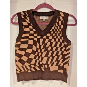 Willow and Wind Checkered Print Sweater Vest‎ Sz XS Cropped Clueless Retro 90s